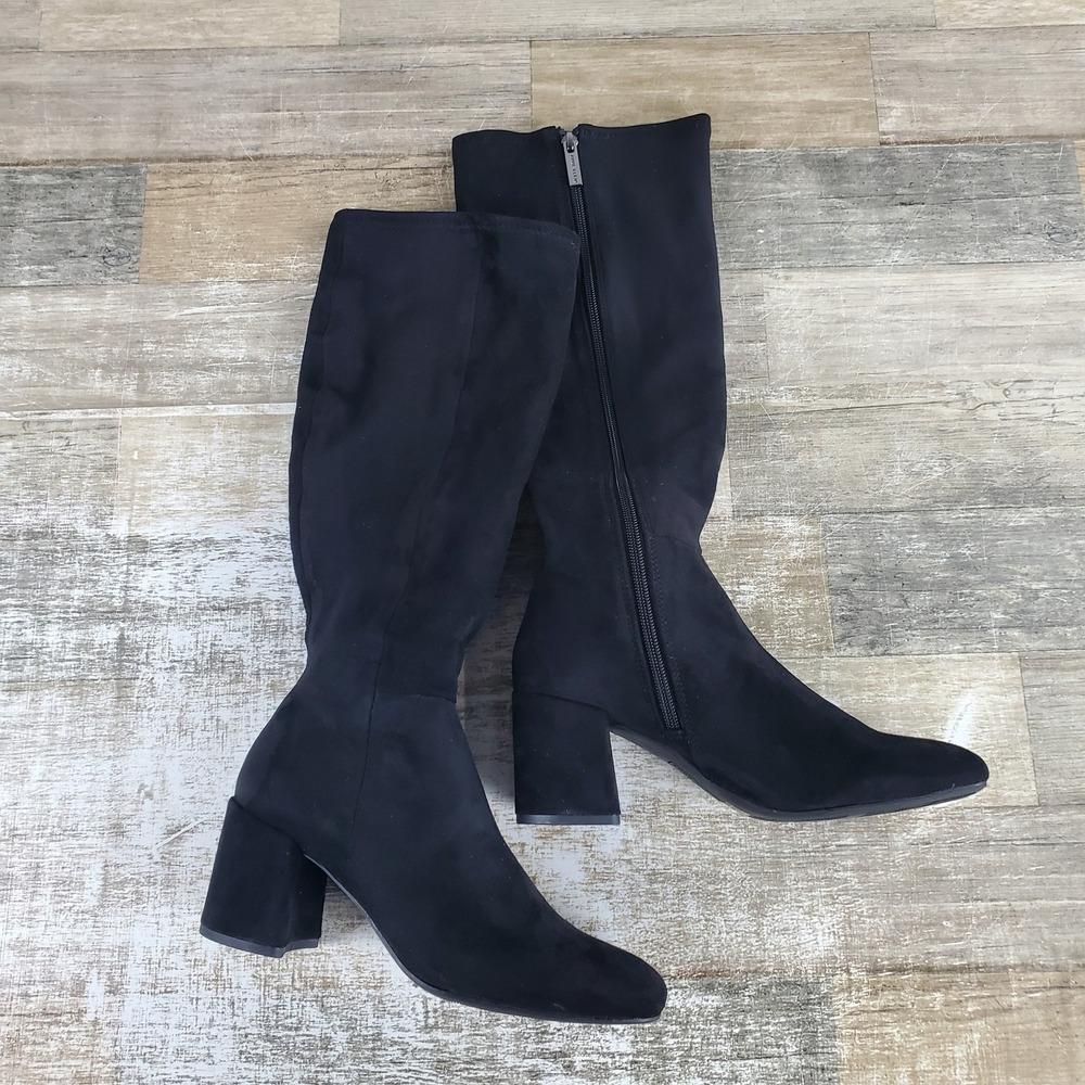 Anne Klein Lacey Boots Womens Sz 7.5 Black Fabric Knee High Boot